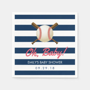 Baseball Navy Blue Stripes Sports Baby Shower Napkin