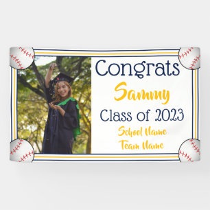 Baseball Navy & Gold One Photo Graduation Banner