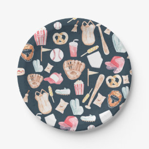 Baseball Navy Texture Paper Plate