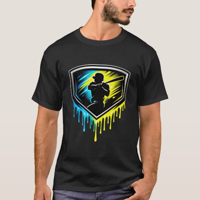 Baseball: Neon Drip Batter Shield Emblem T-Shirt (Front)