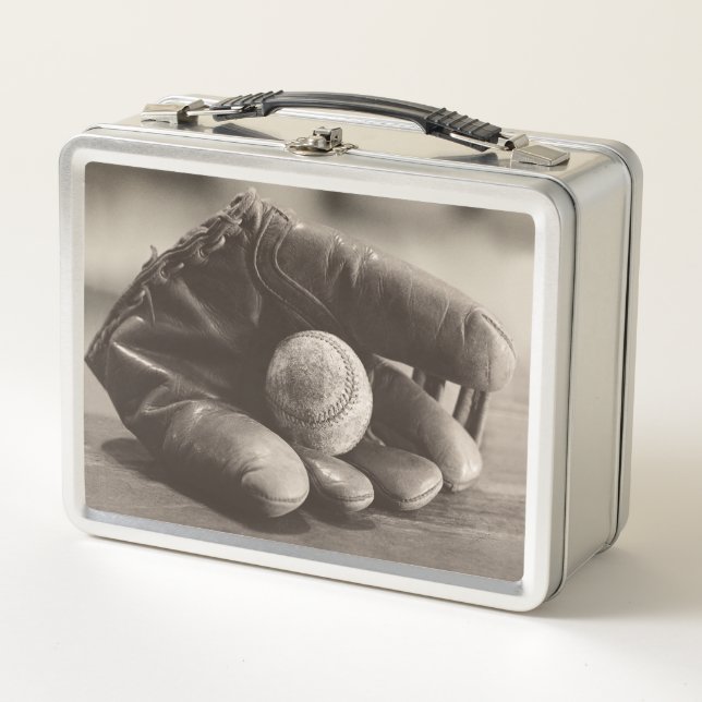 Baseball Nostalgia - Mitt and Baseball Metal Lunch Box (Front)