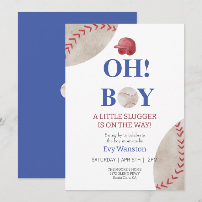 Baseball Oh, boy baby shower invitation (Front/Back)