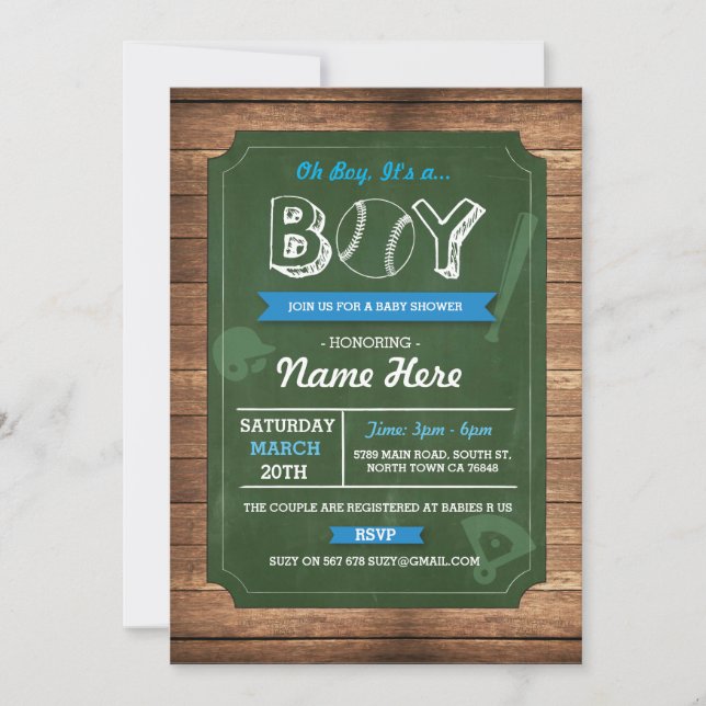 Baseball Oh Boy Baby Shower Sports Invite (Front)