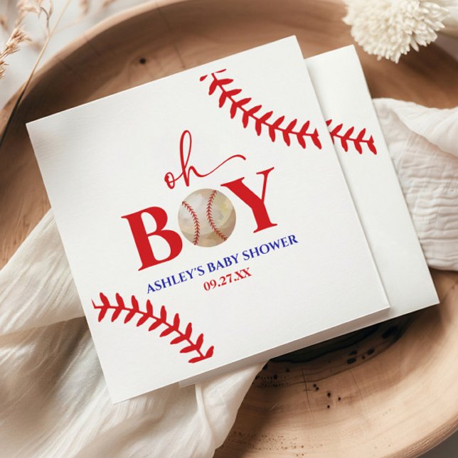 Baseball Oh Boy Brown White Baby Shower Napkin (Creator Uploaded)