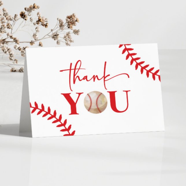 Baseball Oh Boy Red Blue White Baby Shower Thank You Card (Creator Uploaded)