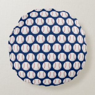 Baseball on blue background round cushion