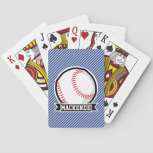 Baseball on Blue & White Stripes Playing Cards