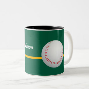 Baseball on colorful green Background personalize Two-Tone Coffee Mug