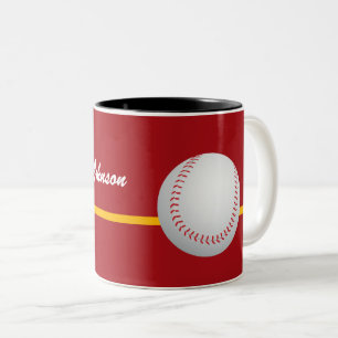 Baseball on colorful, red Background personalize Two-Tone Coffee Mug