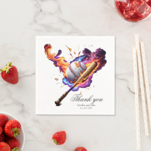 Baseball on Fire.  Napkin