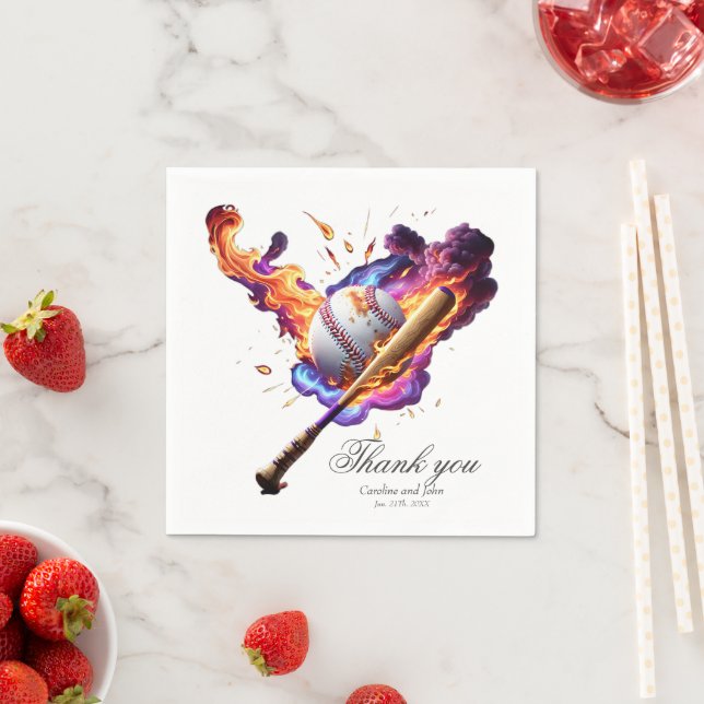 Baseball on Fire.  Napkin (Insitu)