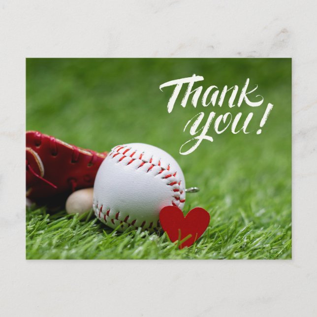 Baseball on Green grass for Thank you  Postcard (Front)
