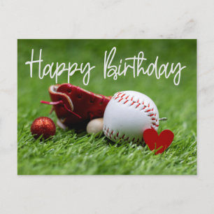 Baseball on Green grass with love  for Birthday  Postcard