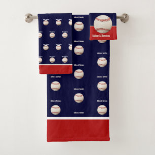 Baseball on Navy Blue  Name Sports Room Boys  Bath Towel Set