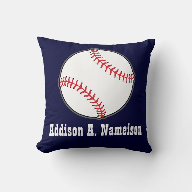 Baseball on Navy Blue  Name Sports Room Boys  Cushion (Front)