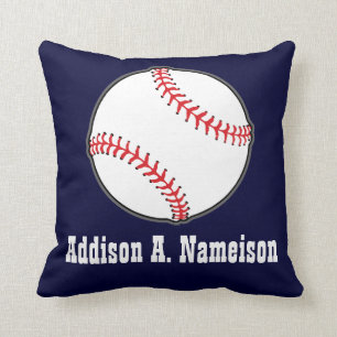 Baseball on Navy Blue Name Sports Room Boys Cushion