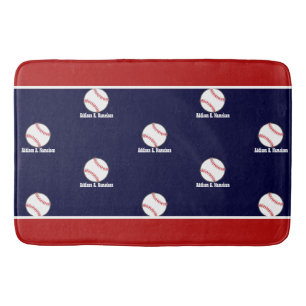 Baseball on Navy Blue Name Sports Room Boys Showe Bath Mat