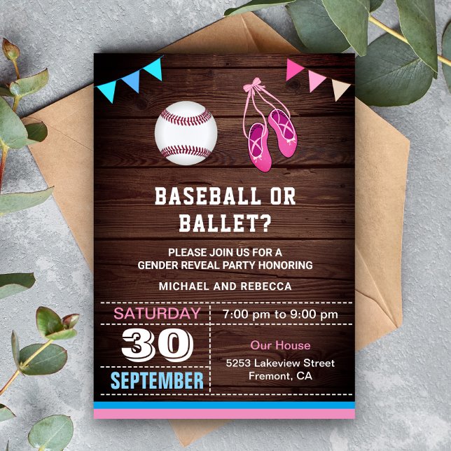 Baseball or Ballet Gender Reveal Party Invitation (Creator Uploaded)