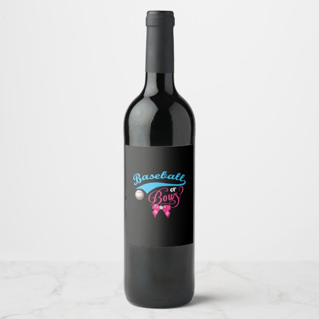 Baseball Or Bow Gender Reveal Party Wine Label (Front)