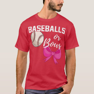 Baseball or Bows Funny Gender Reveal Blue Pink Mat T-Shirt