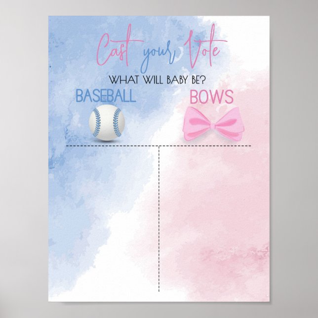 Baseball or bows gender reveal cast your vote poster (Front)