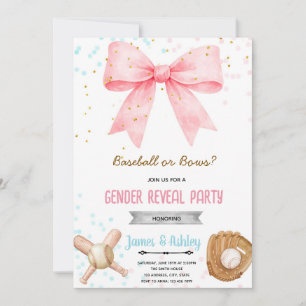 Baseball or Bows Gender Reveal invitation
