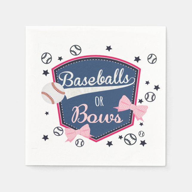 Baseball or bows Gender Reveal Napkin (Front)
