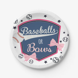 Baseball or bows Gender Reveal Paper Plate