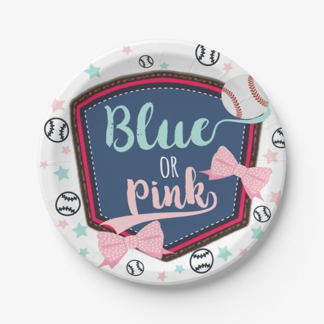 Baseball or bows Gender Reveal Paper Plate (Front)