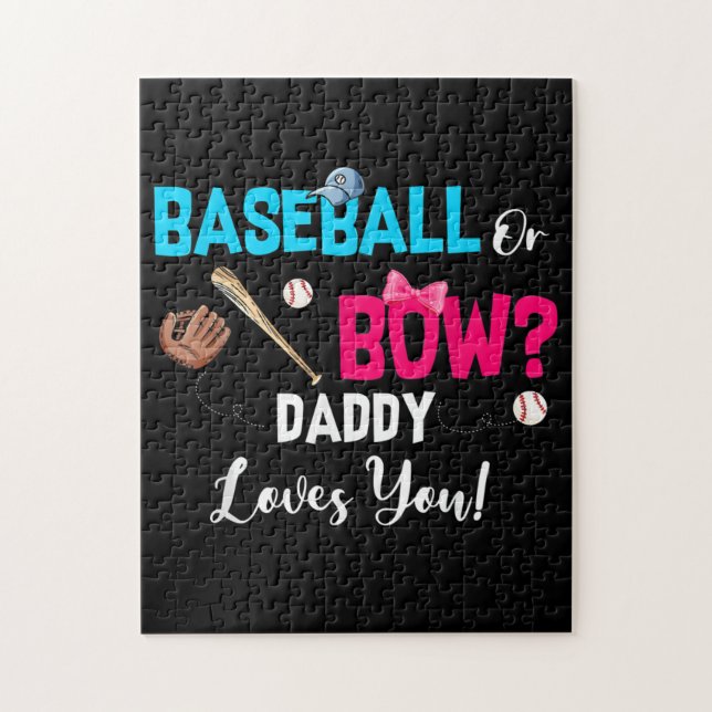 Baseball Or Bows Gender Reveal Party Daddy Loves Jigsaw Puzzle (Vertical)
