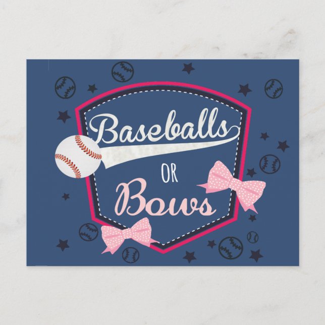 Baseball or bows Gender Reveal Postcard (Front)