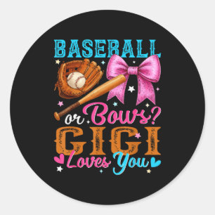 Baseball Or Bows Gigi Loves You Gender Reveal Baby Classic Round Sticker