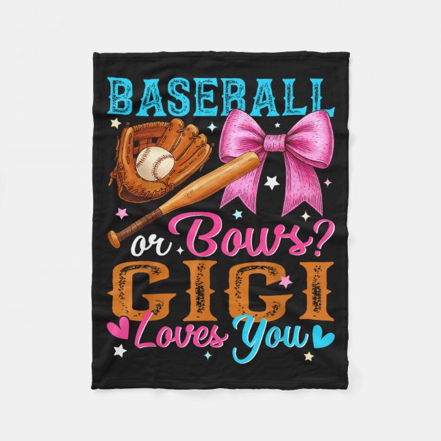 Baseball Or Bows Gigi Loves You Gender Reveal Baby Fleece Blanket (Front)