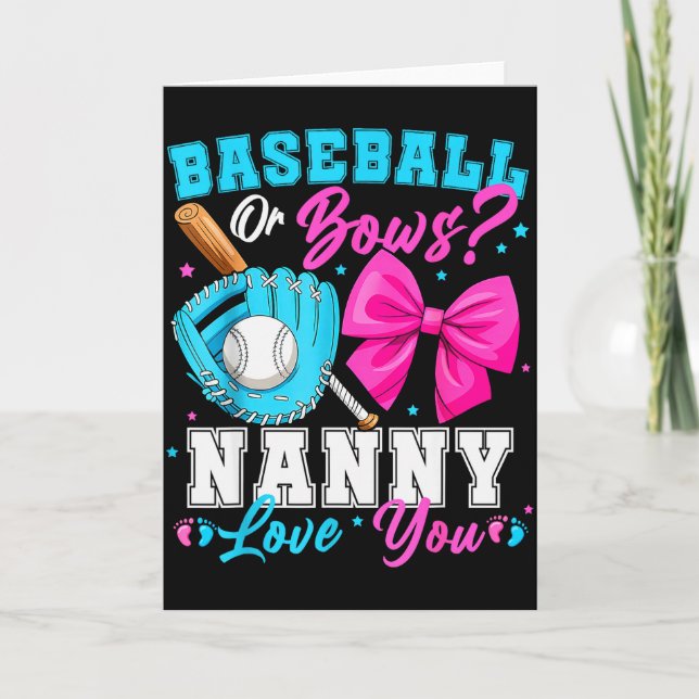 Baseball Or Bows Nanny Loves You Gender Reveal Fam Card (Front)