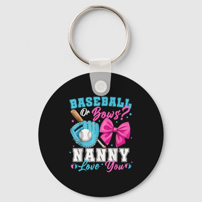 Baseball Or Bows Nanny Loves You Gender Reveal Fam Key Ring (Front)