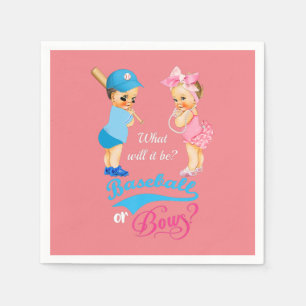 Baseball or Bows Pink Blue Gender Reveal Napkin