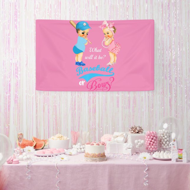 Baseball or Bows What Will It Be Gender Reveal Banner (Party)