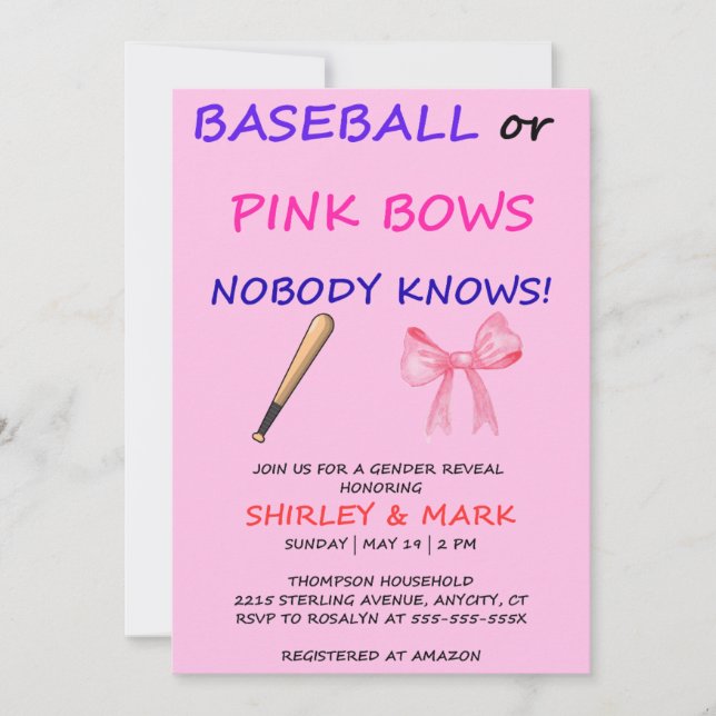 Baseball or Pink Bows gender reveal party Invitation (Front)
