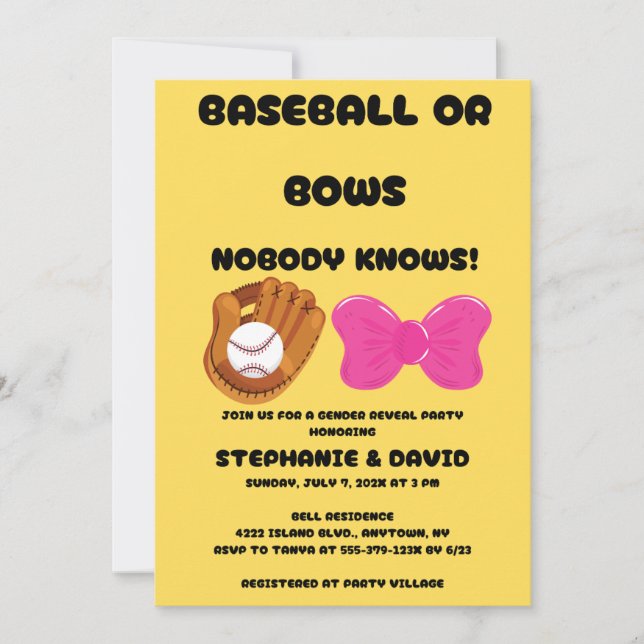 Baseball or Pink Bows Gender Reveal Party Invitation (Front)