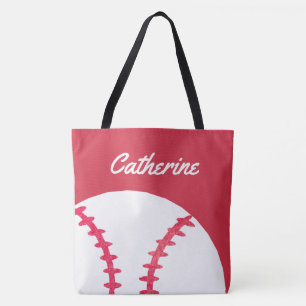 Baseball or Softball Red Personalised Kids Tote Bag