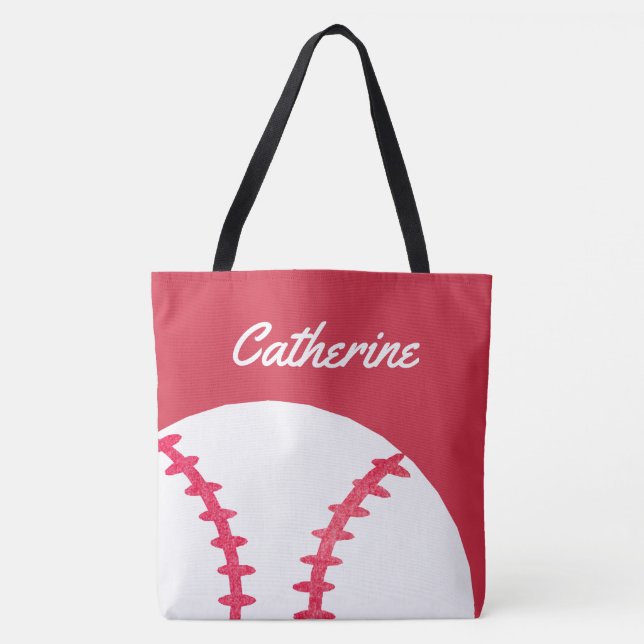 Baseball or Softball Red Personalised Kids Tote Bag (Front)