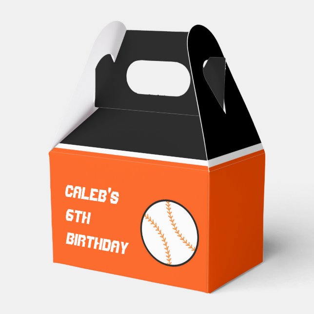 Baseball Orange & Black Birthday Party Favour Boxe Box (Front Side)