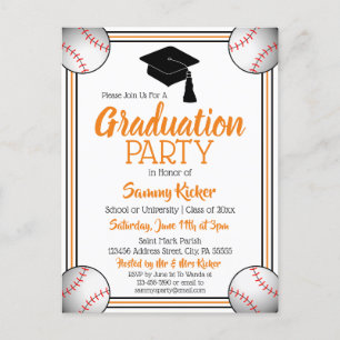 Baseball Orange & Black Graduation Party Invitation Postcard