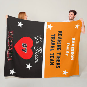 Baseball Orange Black Name Stars Heart Fleece Blanket