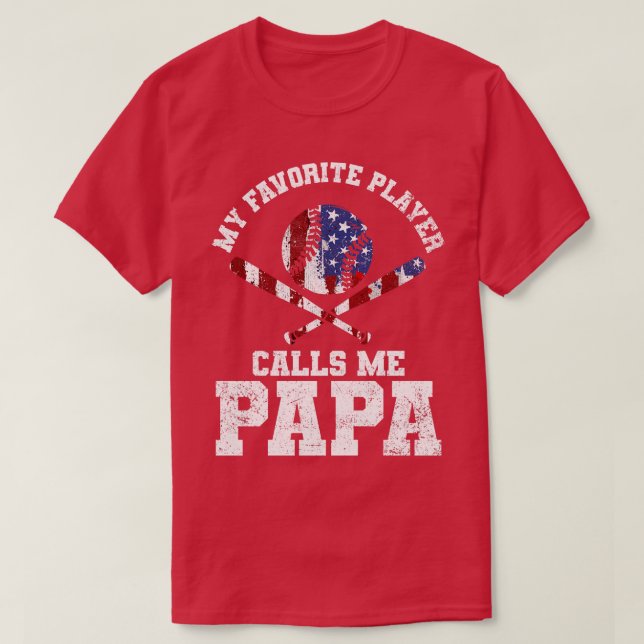 Baseball Papa Father USA Flag T-Shirt (Design Front)