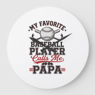 Baseball Papa Vintage Engraving Vector Design_1 Large Clock