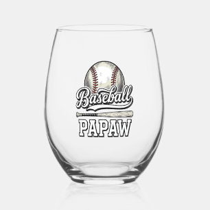 Baseball Papaw Vintage Engraving Shirt Design_1 Stemless Wine Glass