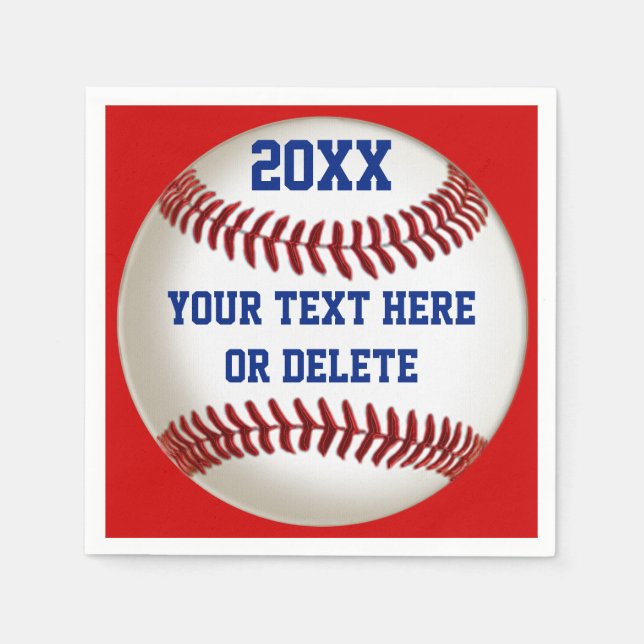 Baseball Paper Napkins 2 Text Boxes, Team COLORS (Front)