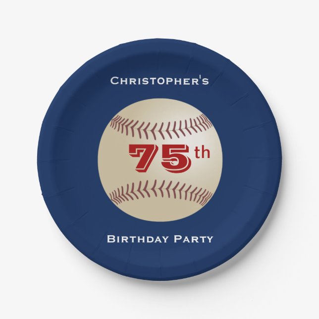 Baseball Paper Plates, 75th Birthday Party Paper Plate (Front)