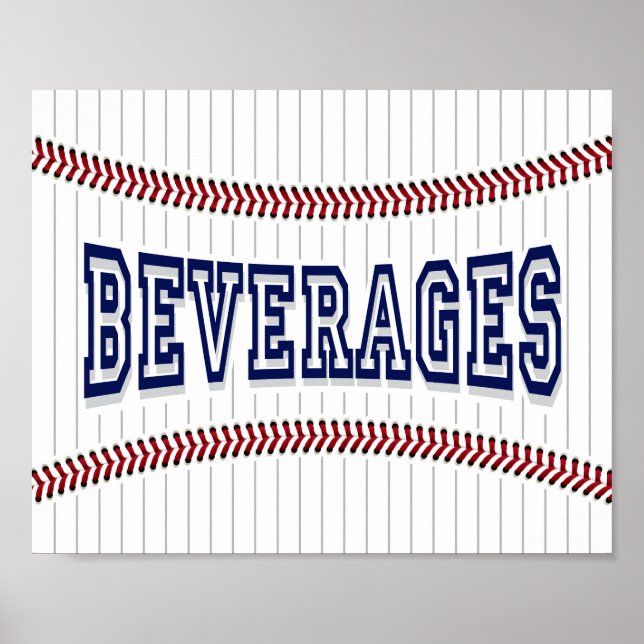 Baseball Party BEVERAGES Sign Print (Front)